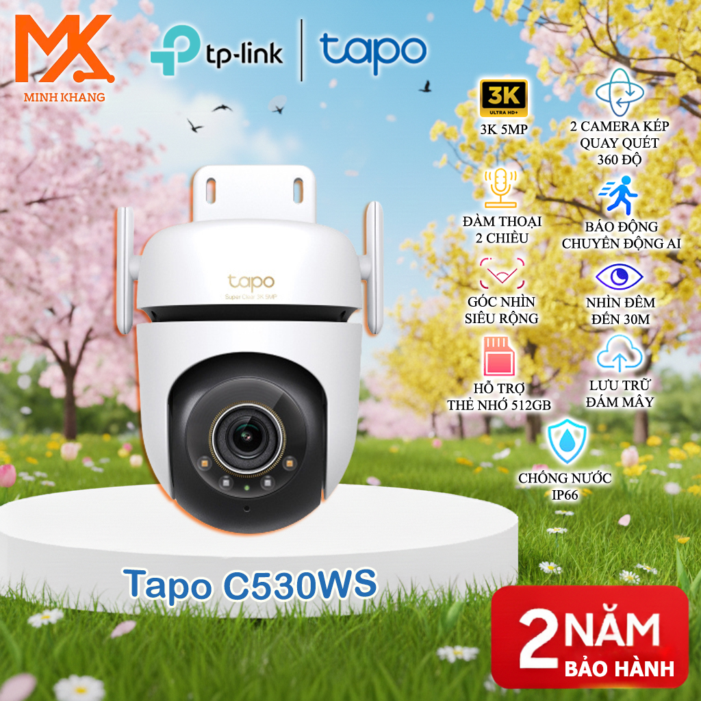 [Chính Hãng] Camera WiFi Ngoài Trời TP-Link Tapo C530WS 5MP – Quay Quét 360°, Màu Ban Đêm, AI Phát Hiện, Đàm Thoại 2 Chi