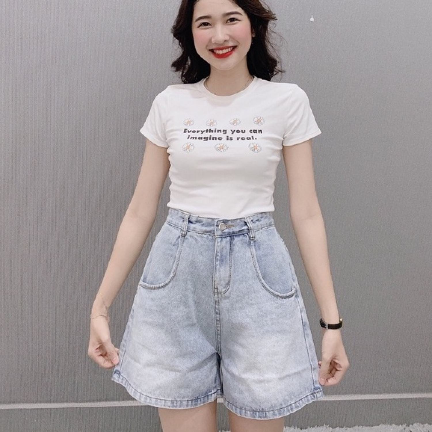 Quần short jean ngắn,quần jean đùi ngố lưng cao ống rộng bigsize