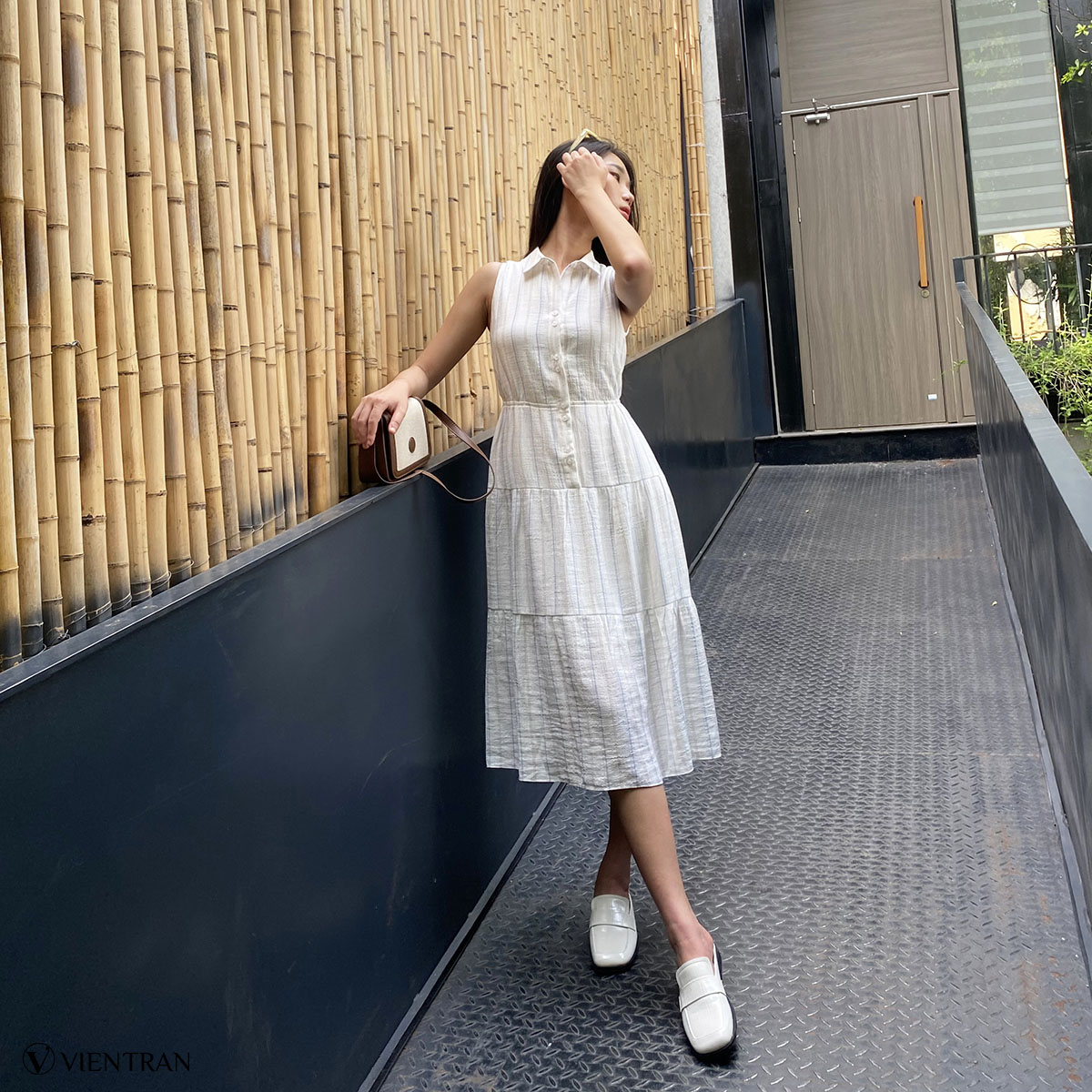 Đầm maxi vientran sát nách nhún tầng v63m22h039