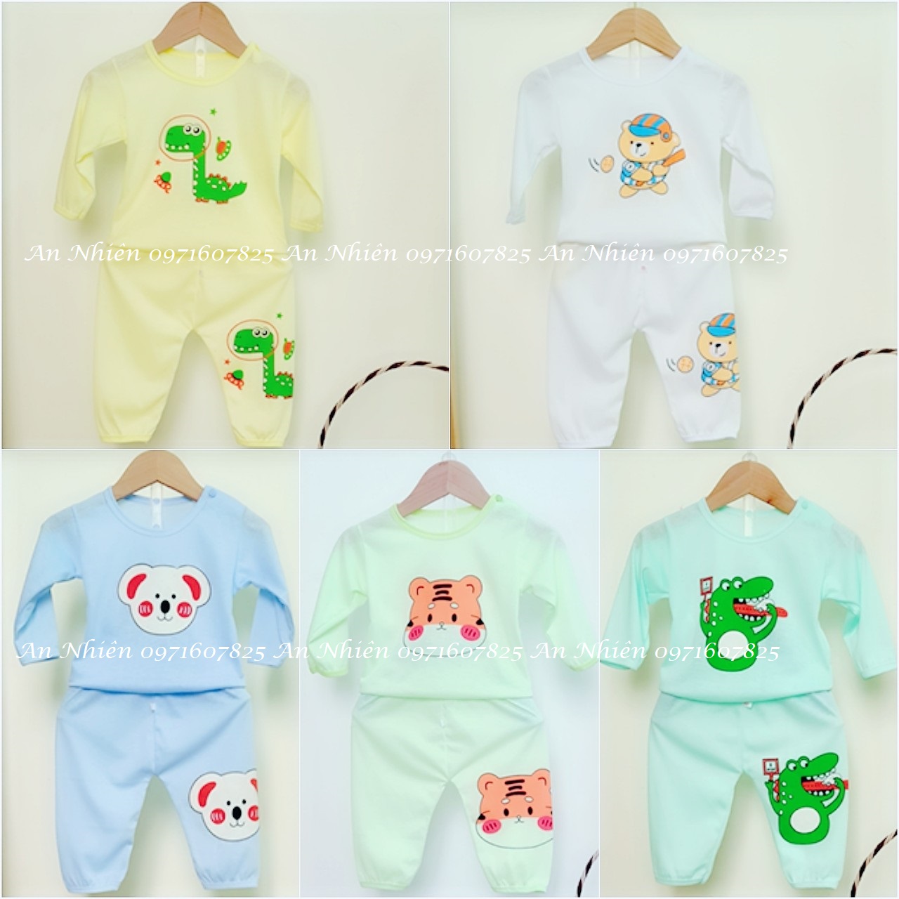 [Mẫu mới siêu xinh] Combo 5 bộ quần dài áo dài khuy giữa họa tiết trâu vàng, thú cưng cho bé 3-14kg