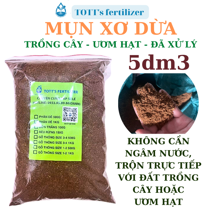 Mụn sơ dừa TOTT’s Fertilizer, bịch 5dm3 chuyên dùng trồng cây các loại