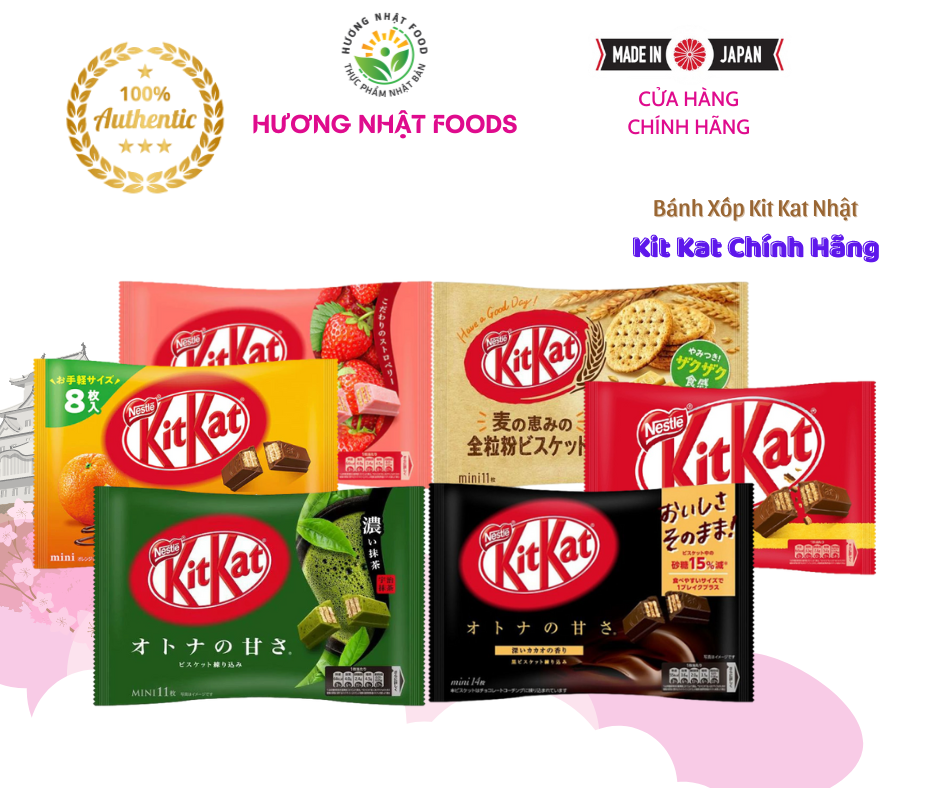 Bánh kit kat tổng hợp vị trà xanh/cam/dâu/socola đen/socola truyền thống nhật bản