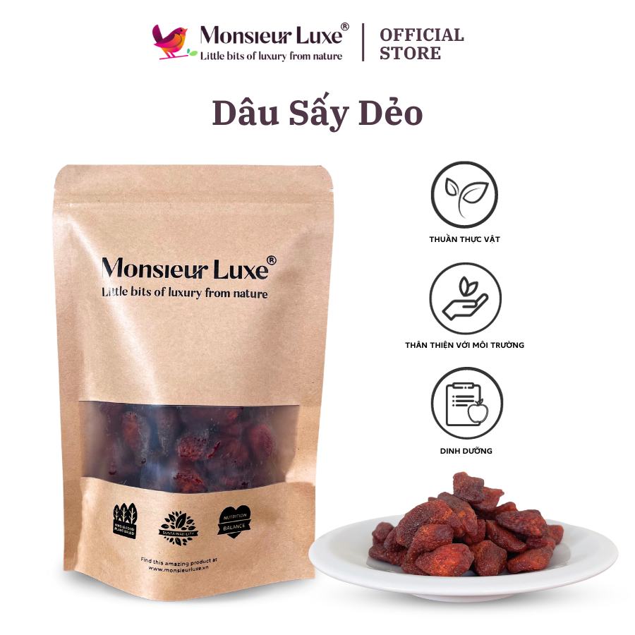 Snack dâu tây sấy dẻo monsieur luxe - dried strawberries