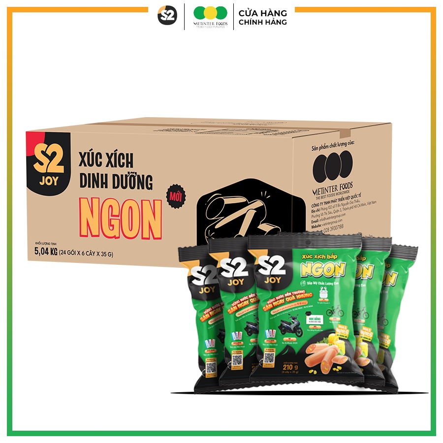 Xúc Xích Bắp Ngon S2 Joy Thùng 24 Gói loại 6 Cây/gói x 35g Vietinter Foods