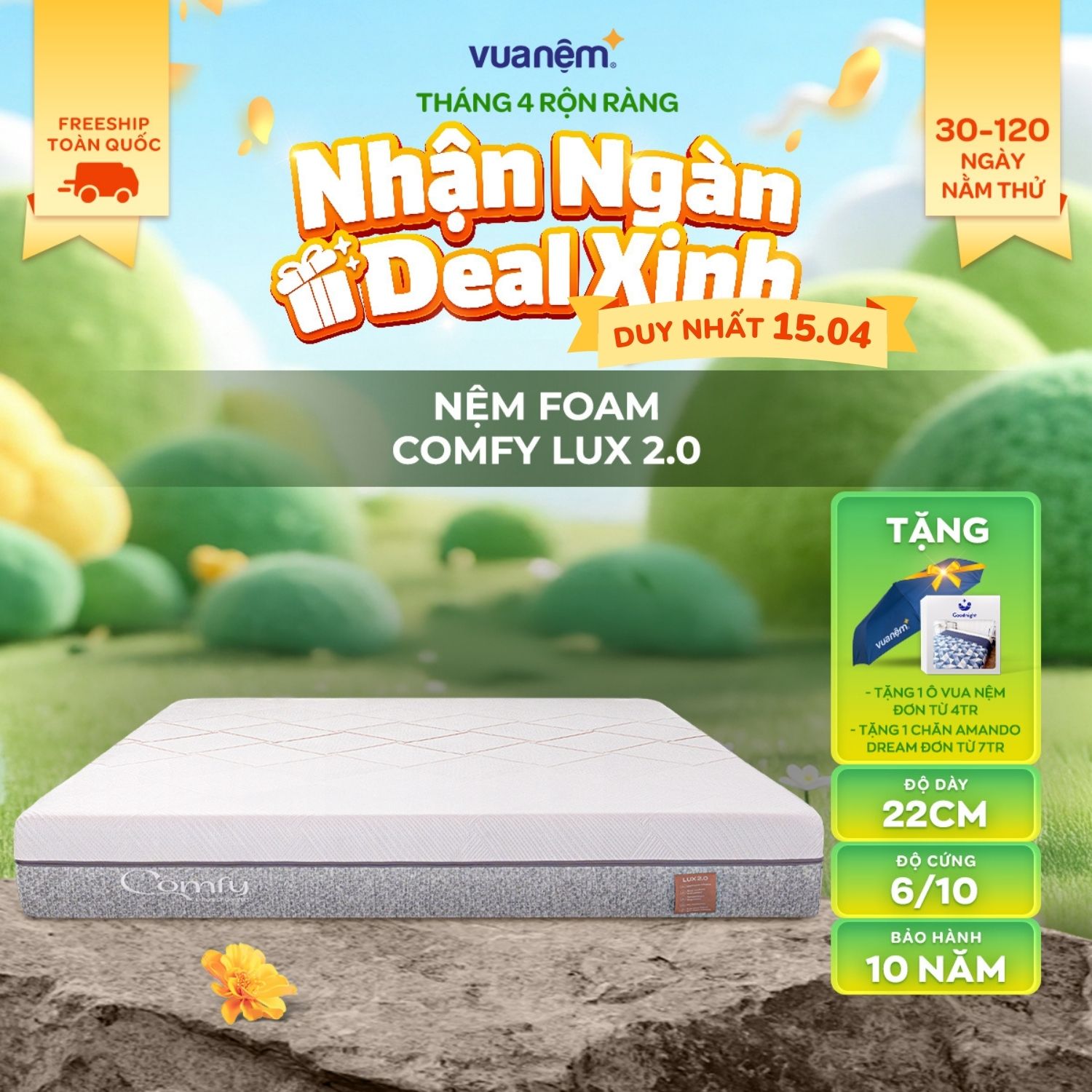 [TRẢ GÓP 0%] Nệm foam cao cấp kháng virus Comfy Lux 2.0