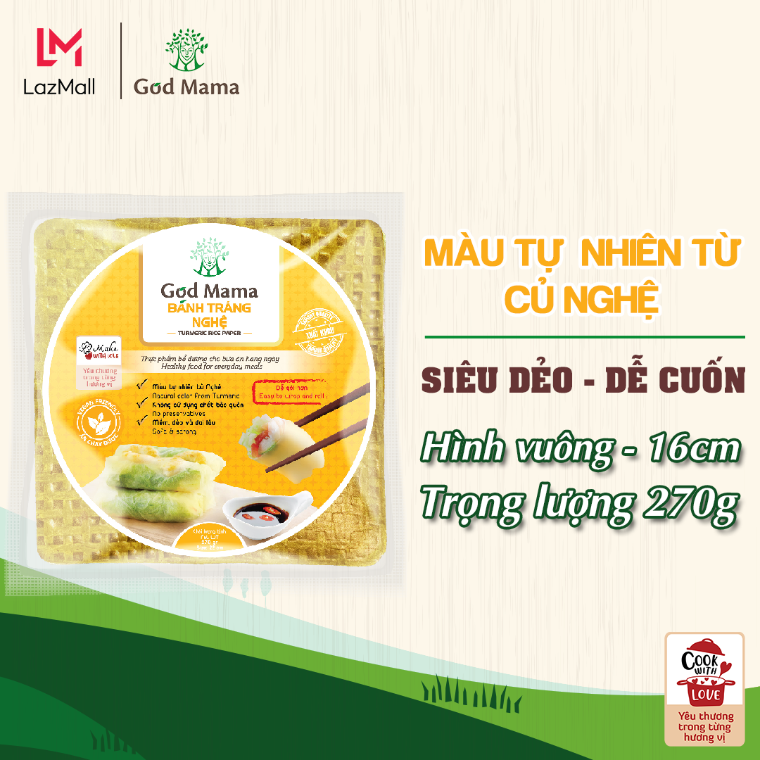 Bánh tráng nghệ God Mama - Hình vuông 16cm - Bánh tráng màu tự nhiên từ rau củ - Siêu dai, siêu dẻo, dễ cuốn hơn - Phù hợp cho những người muốn giảm cân - An toàn cho sức khỏe