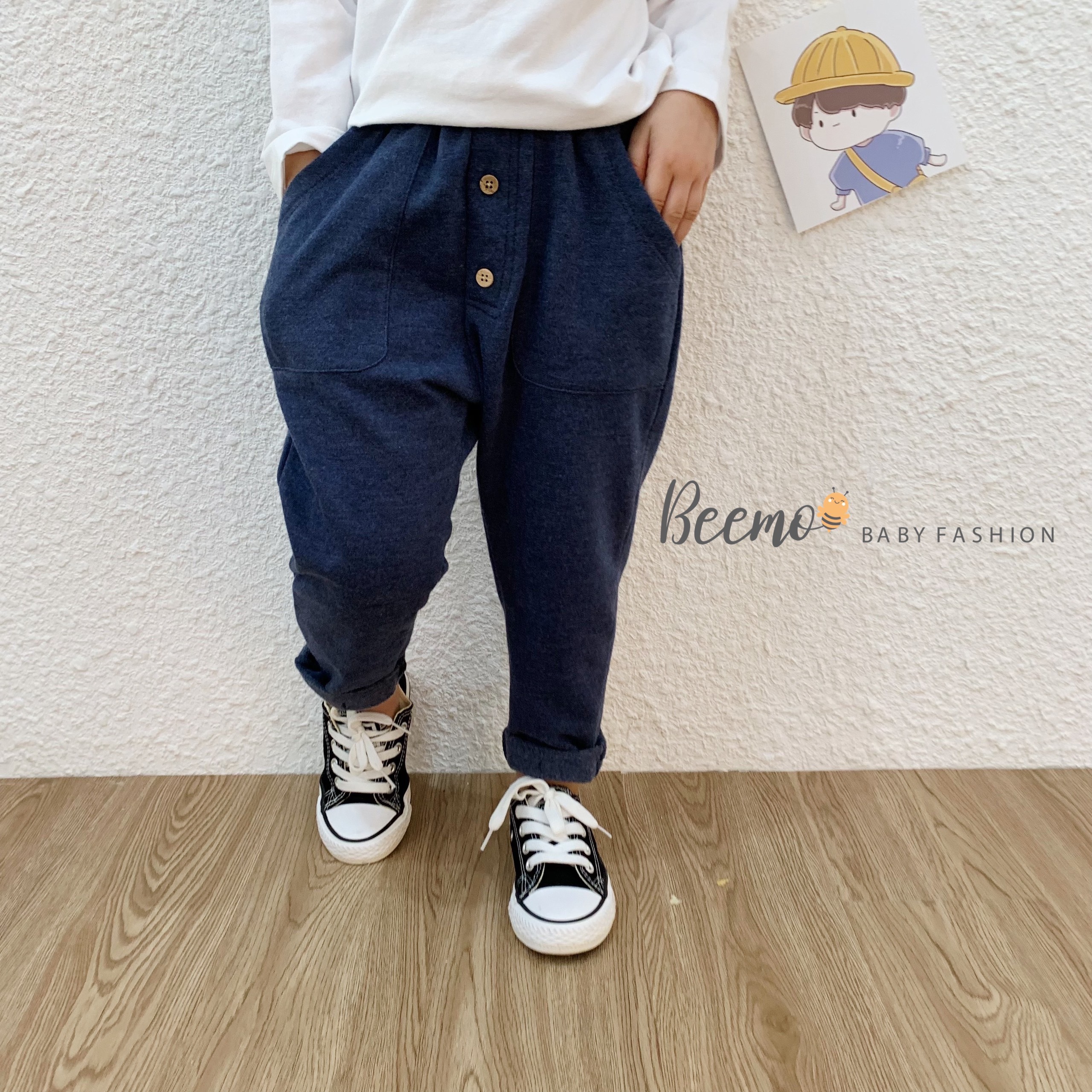 9-27kg Quần dài nỉ Beemo chất liệu nỉ da cá đính cúc mềm mại cho bé trai, bé gái từ 1,2,3,4,5,6,7 tuổi - 21Q041