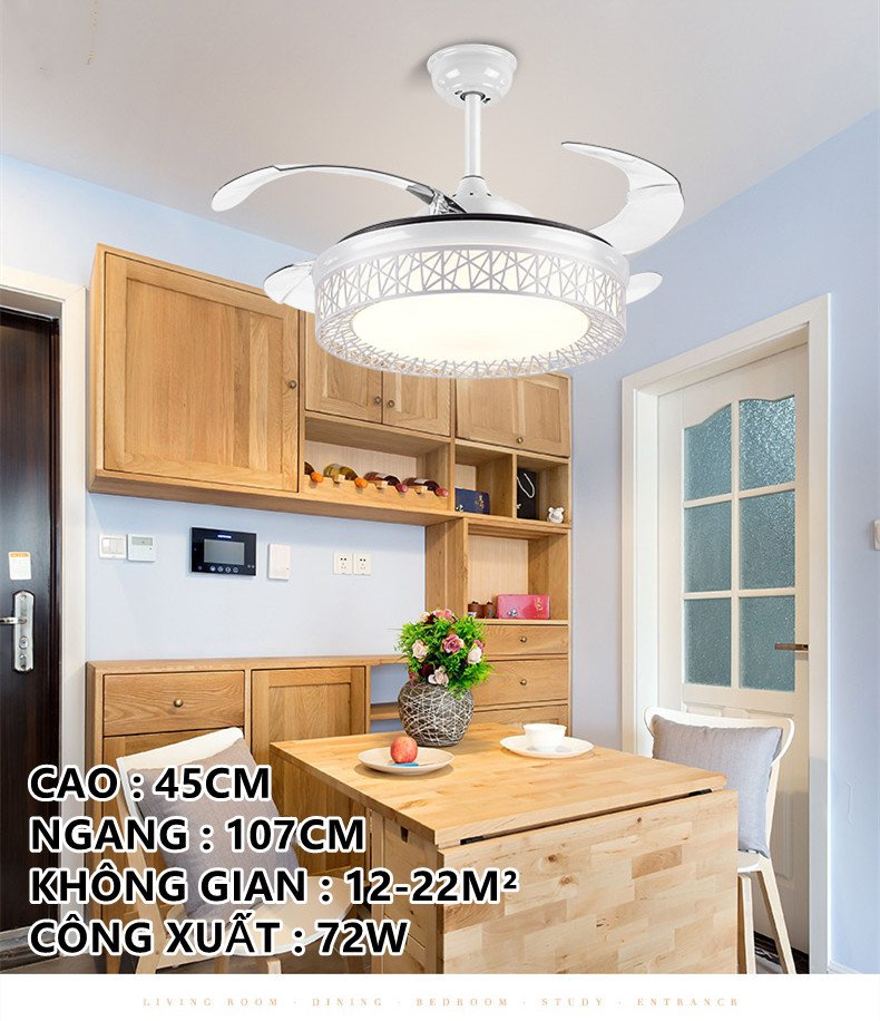 Quạt đèn 72W (3 chế độ) tần FS-004 số vô hình hiện đại tối giản quạt trần tối giản phòng ngủ nhà hàng với quạt điện đèn chùm phòng khách nhà