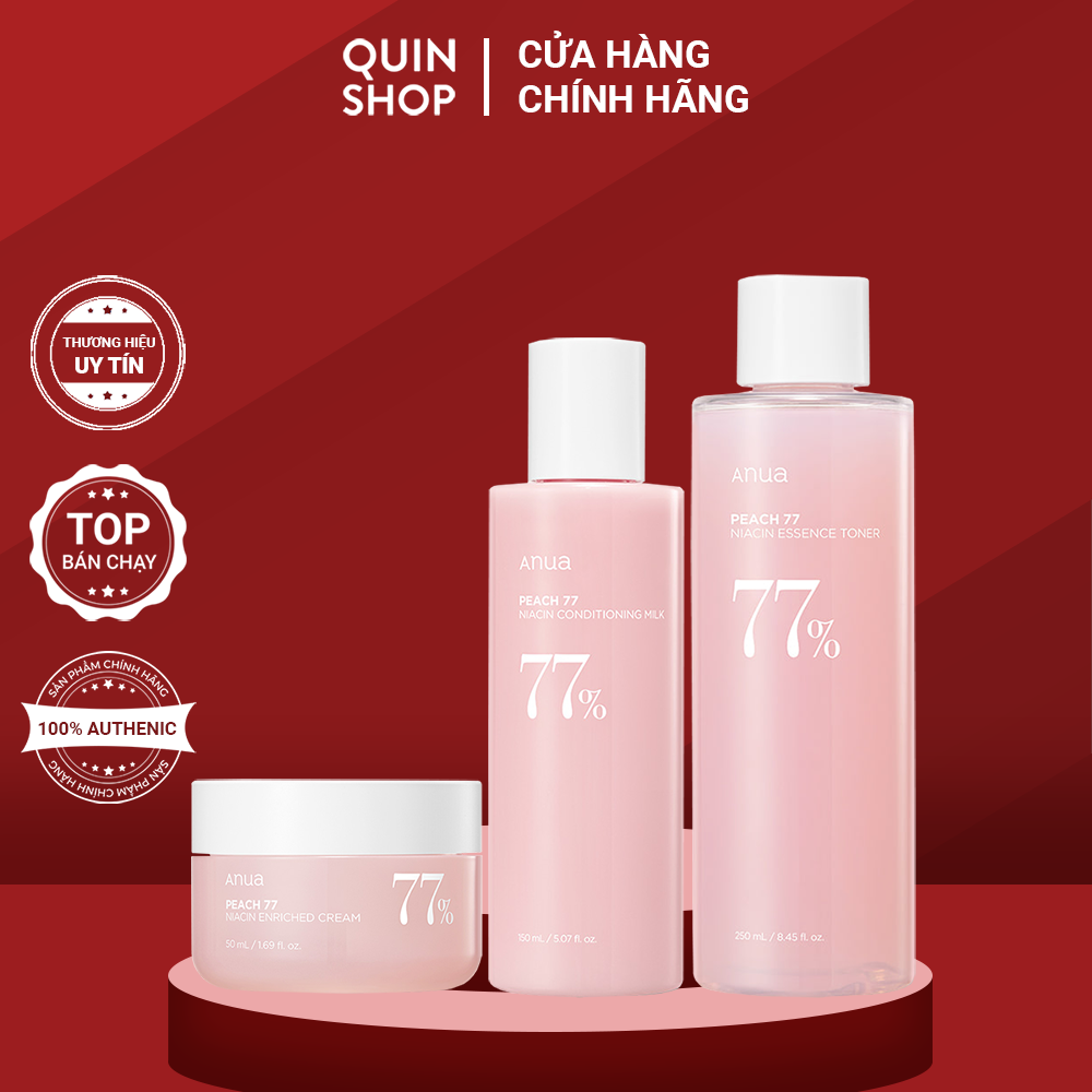 Toner, Sữa Dưỡng, Kem Dưỡng Chiết Xuất Quả Đào Anua Peach 77 Niacin Essence Toner, Conditioning Milk, Enriched Cream