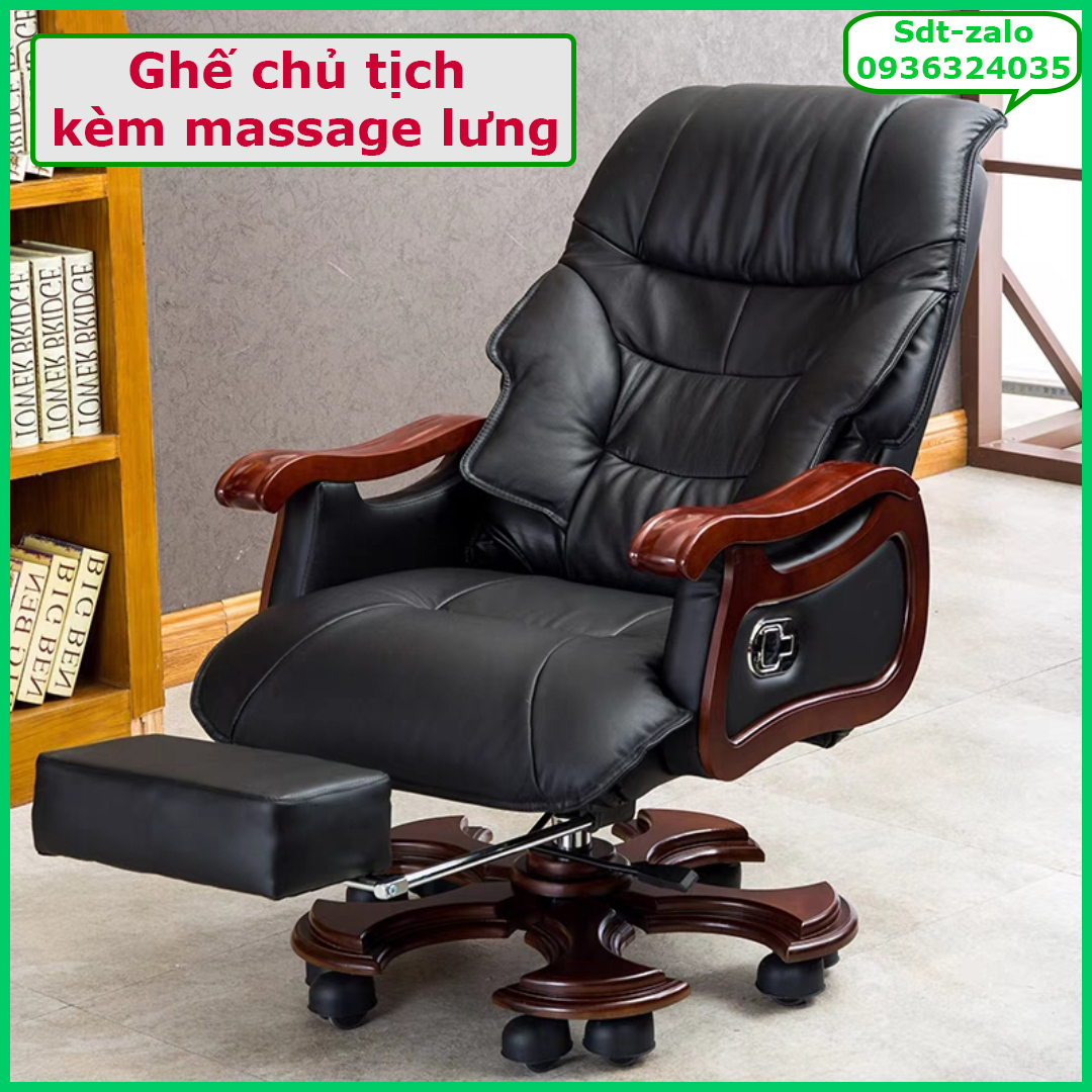 GHẾ GIÁM ĐỐC gỗ bọc da cao cấp - GHẾ CHỦ TỊCH GHẾ LÀM VIỆC VĂN PHÒNG kèm massage lưng