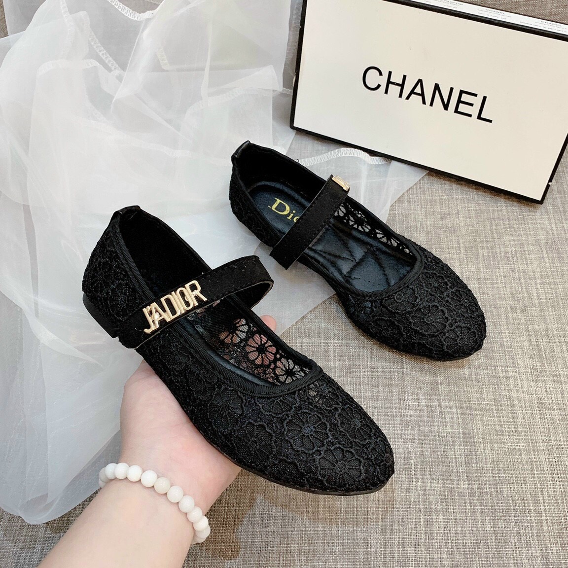 Giày búp bê nữ lưới ren cao cấp