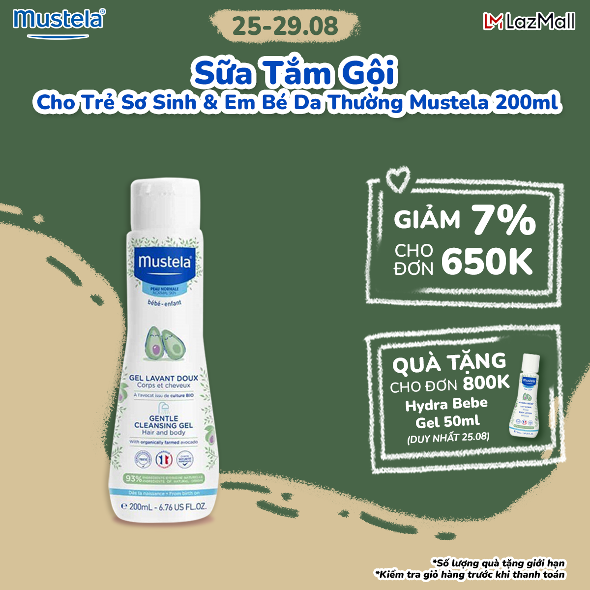 Sữa Tắm Gội Cho Trẻ Sơ Sinh & Em Bé Da Thường Mustela 200ml
