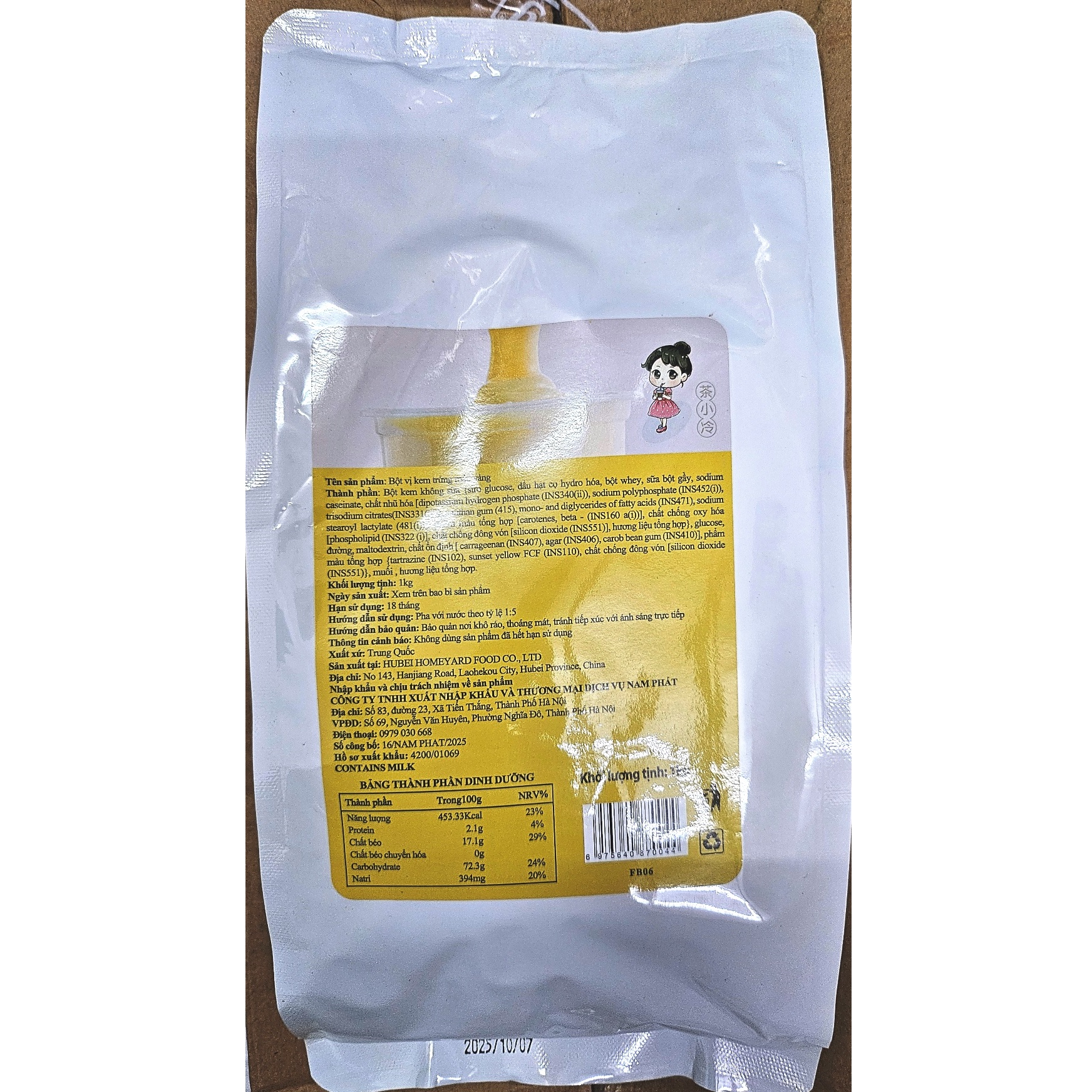 Bột Kem Trứng XIAKA (hình cô gái) - gói 1kg (Đài Loan) (bột màu VÀNG)