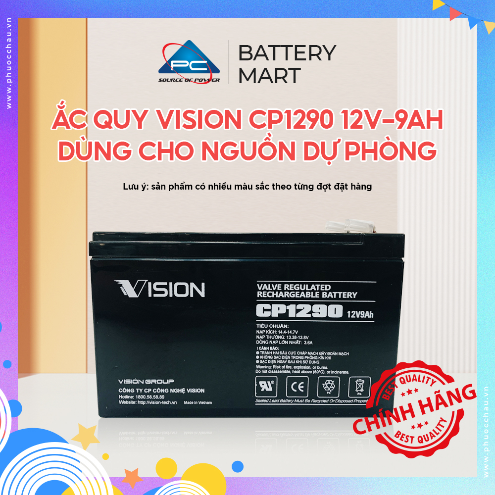 Ắc quy vision cp1290 12v-9ah - chuyên dùng cho nguồn dự phòng