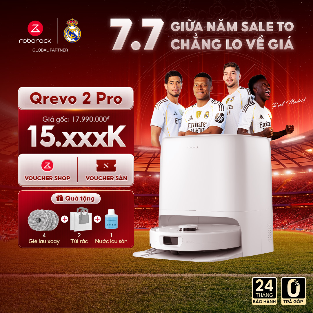 Roborock Qrevo 2 Pro robot hút bụi lau nhà | Tự động đổ rác, giặt sấy giẻ | Lực hút 25.000pa | Bảo hành 2 năm