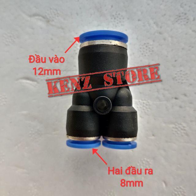 Nối nhanh chữ Y 12-8, cút nối nhanh 12mm ra hai đầu 8mm