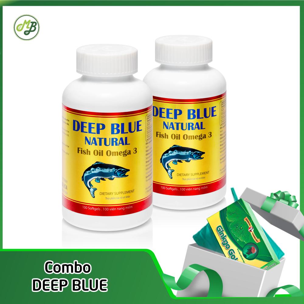 [HCM]COMBO 2 chai Dầu cáBổ mắtchống mỏi mắt DEEPBLUE NATURAL FISH OIL OMEGA 3 - CHAI 100 viên TẶNG 1 hộp tuần hoàn não và áo mưa dù cao cấp