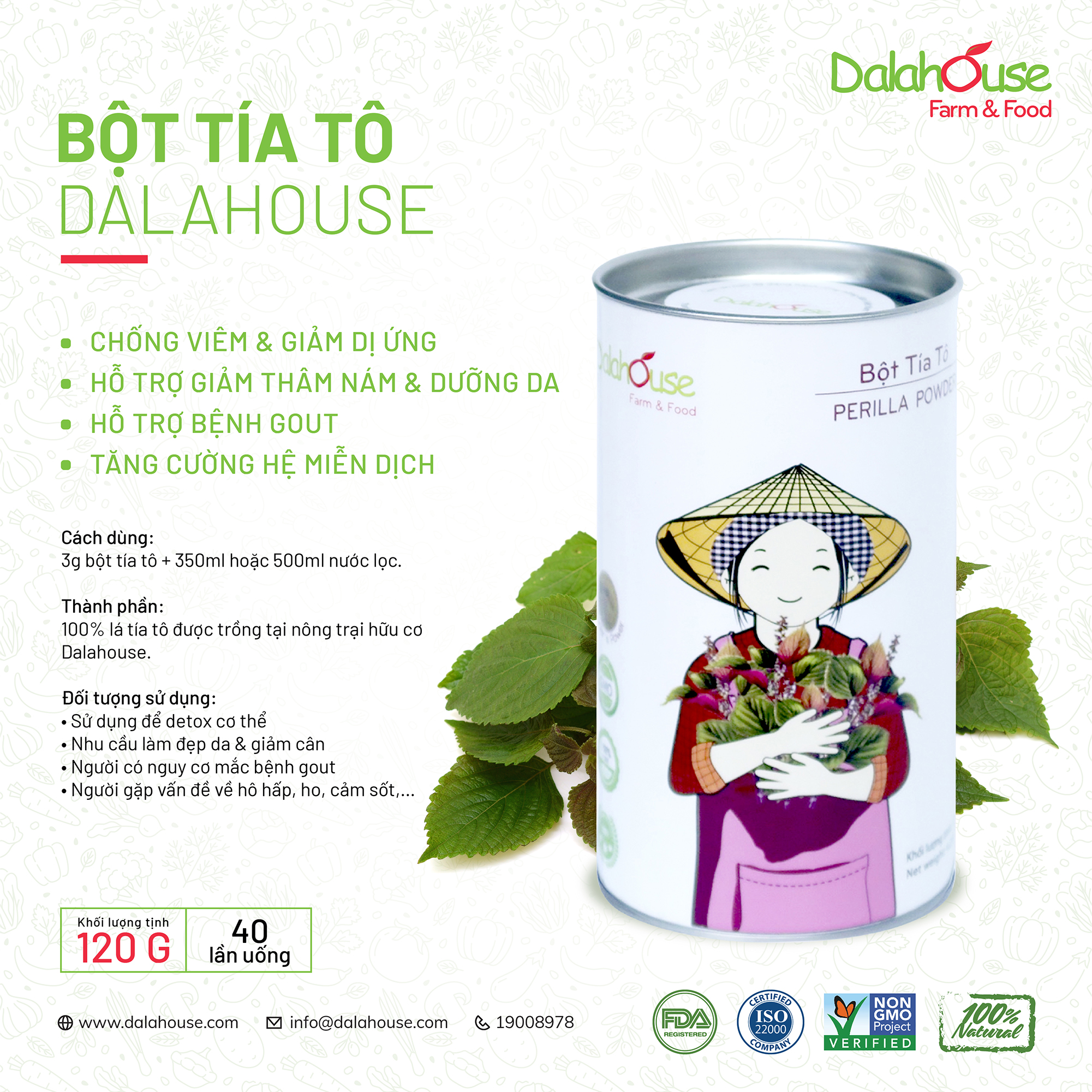 Bột tía tô sấy lạnh Dalahouse hộp 120g
