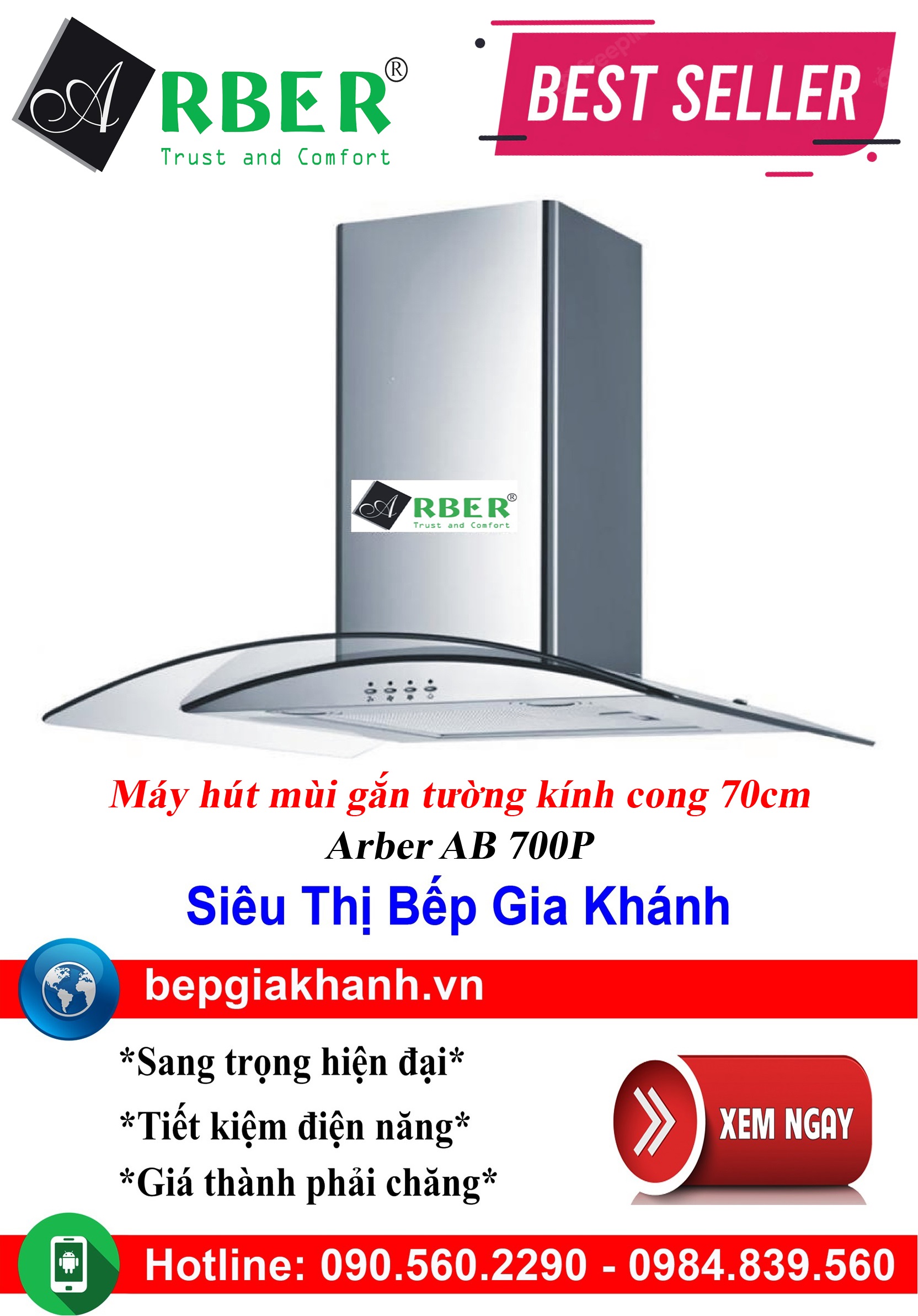 [HCM]Máy hút mùi kính cong 70cm Arber AB 700P, máy hút mùi nhà bếp, máy hút mùi bếp, máy hút mùi kính cong, máy hút mùi canzy, máy hút mùi mini, máy hút mùi âm trần, máy hút mùi electrolux, may hut mui