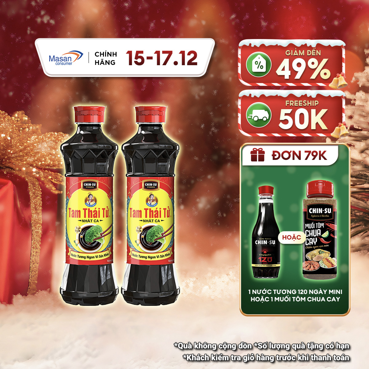   15.12-29.12 Voucher 18% CHO ĐƠN TỪ 199K Combo 2 Nước Tương Tam Thái Tử Nhất Ca 650ml 