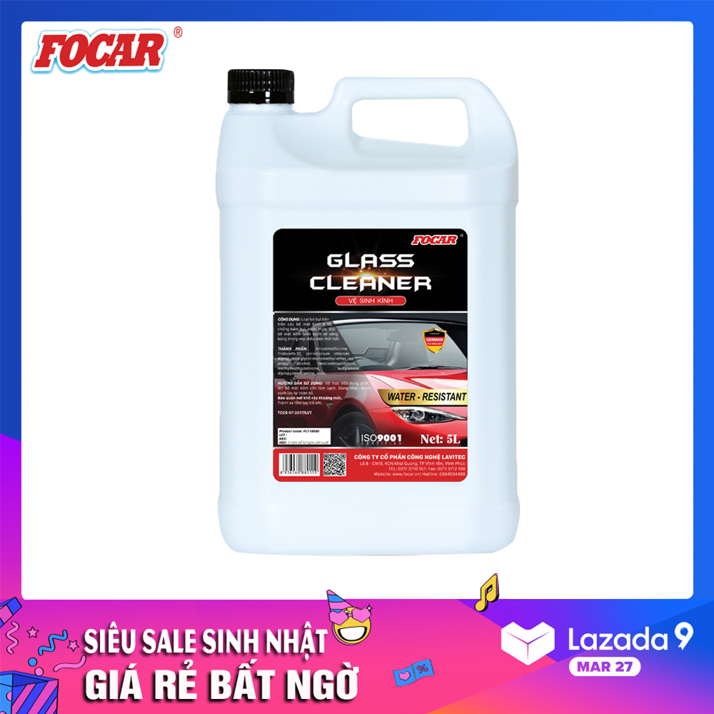 Dung dịch vệ sinh kính, chống bám nước trên kính Focar Glass cleaner 5L