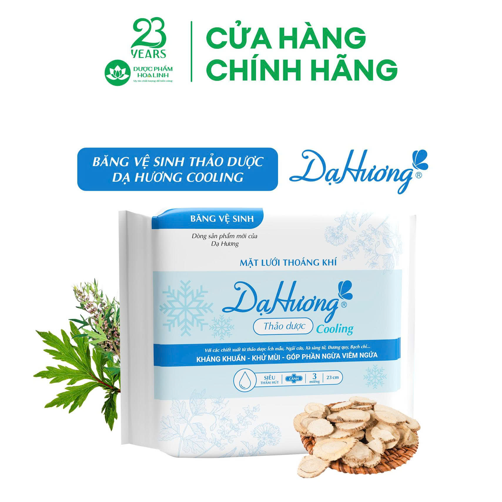 {Hàng tặng không bán} Combo 5 Băng vệ sinh Dạ Hương thảo dược cooling 23cm (có cánh) - mặt lưới - gói 3 miếng
