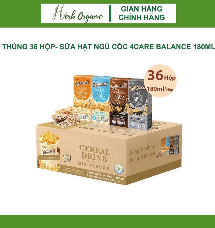 [GIÁ TỐT] THÙNG 36 HỘP- SỮA HẠT NGŨ CỐC 4CARE BALANCE 180ML