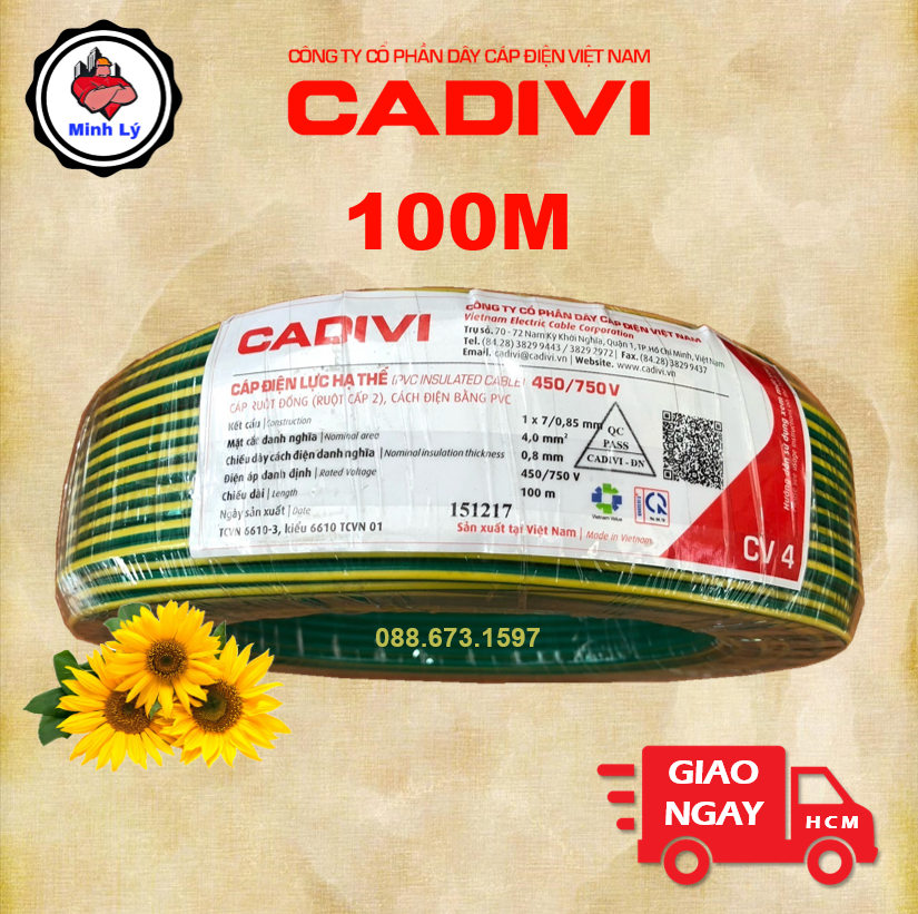 Cuộn 100m dây điện đơn tiếp địa, ter cadivi cv 4.0 tiếp đất cao cấp