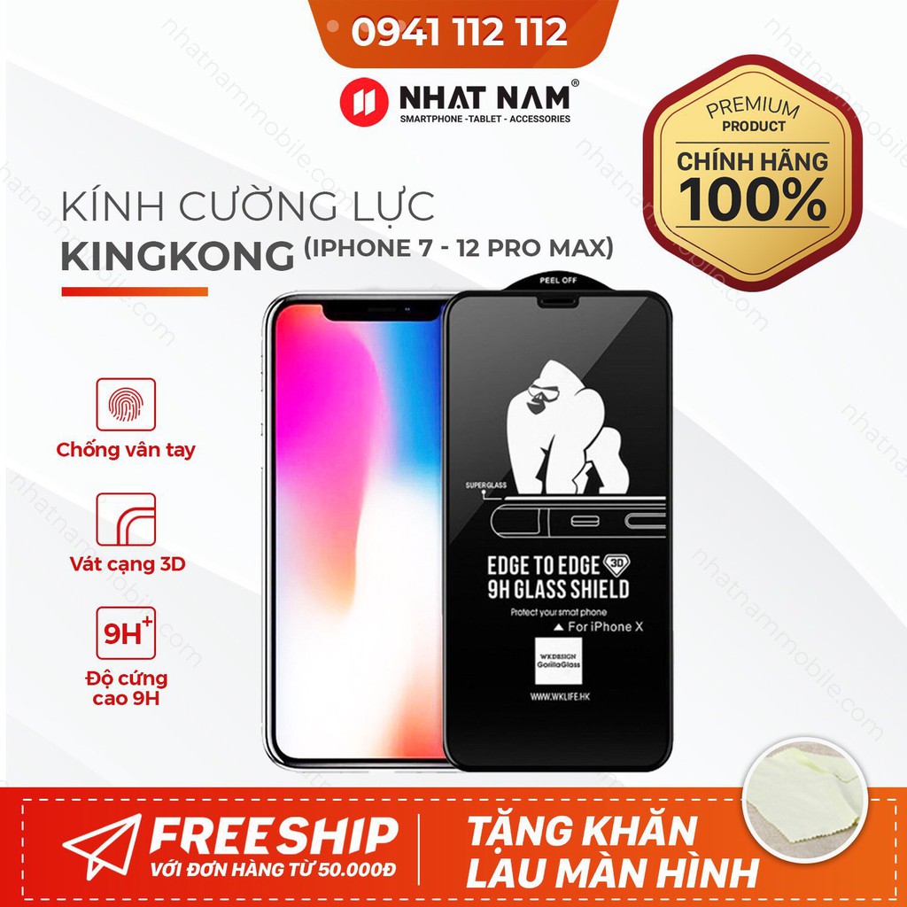 Kính cường lực kingkong chính hãng wk full màn cho i.phone 7g/8g/se2020 đến 13 promax