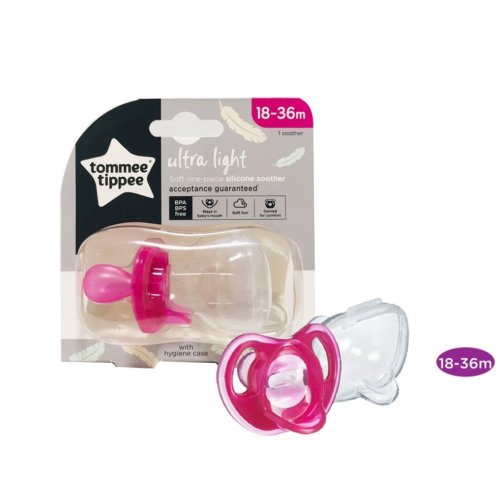 Ty ngậm silicon siêu nhẹ cho bé Tommee Tippee Ultra Light 18-36 tháng (vỉ đơn) - Hồng & Xanh Dương