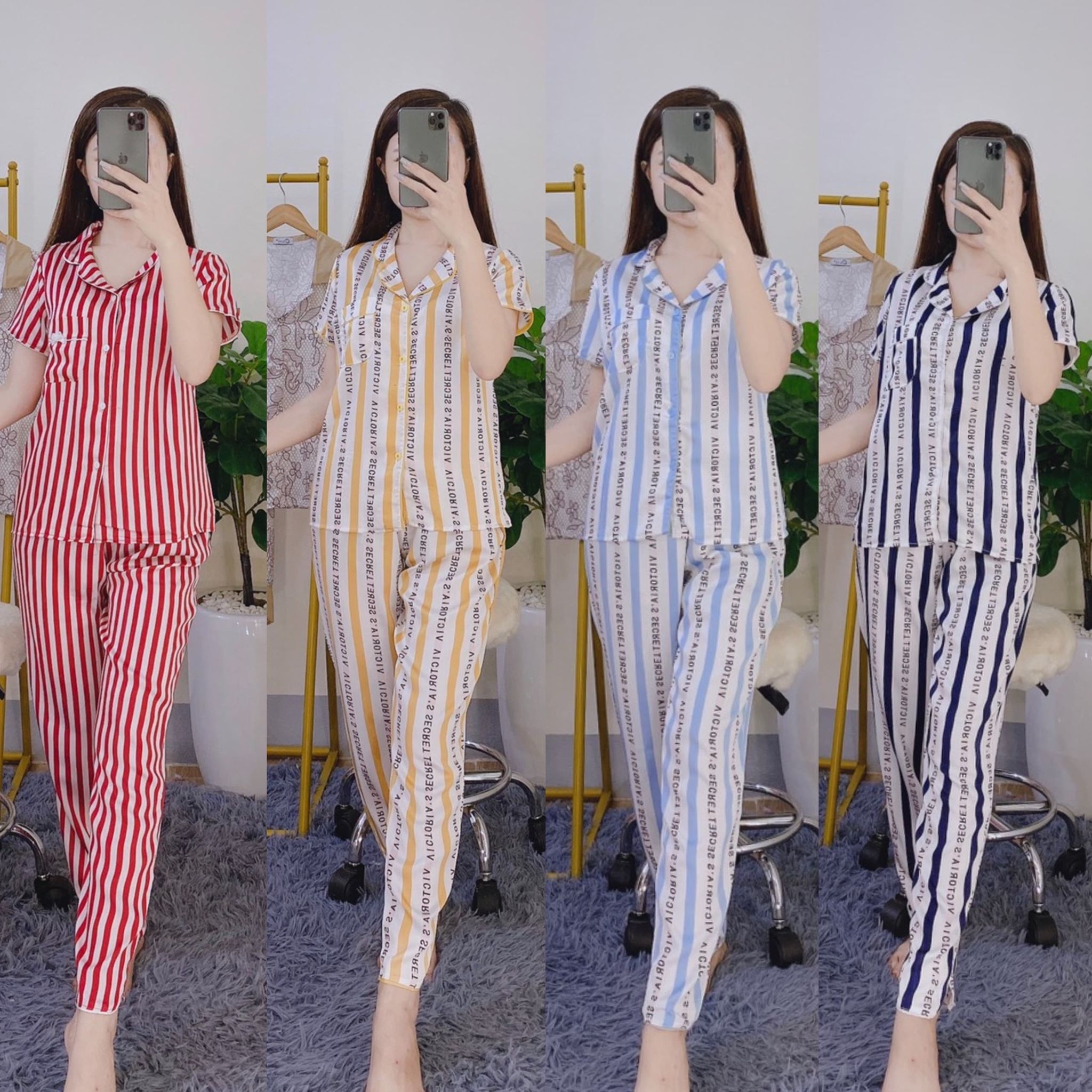 Bộ lụa satin sọc cao cấp