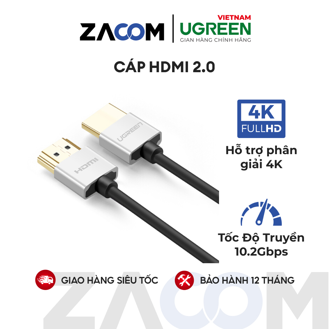 Dây hdmi 2.0 thuần đồng 18gbps đầu hợp kim dài 1m ugreen hd117 30476