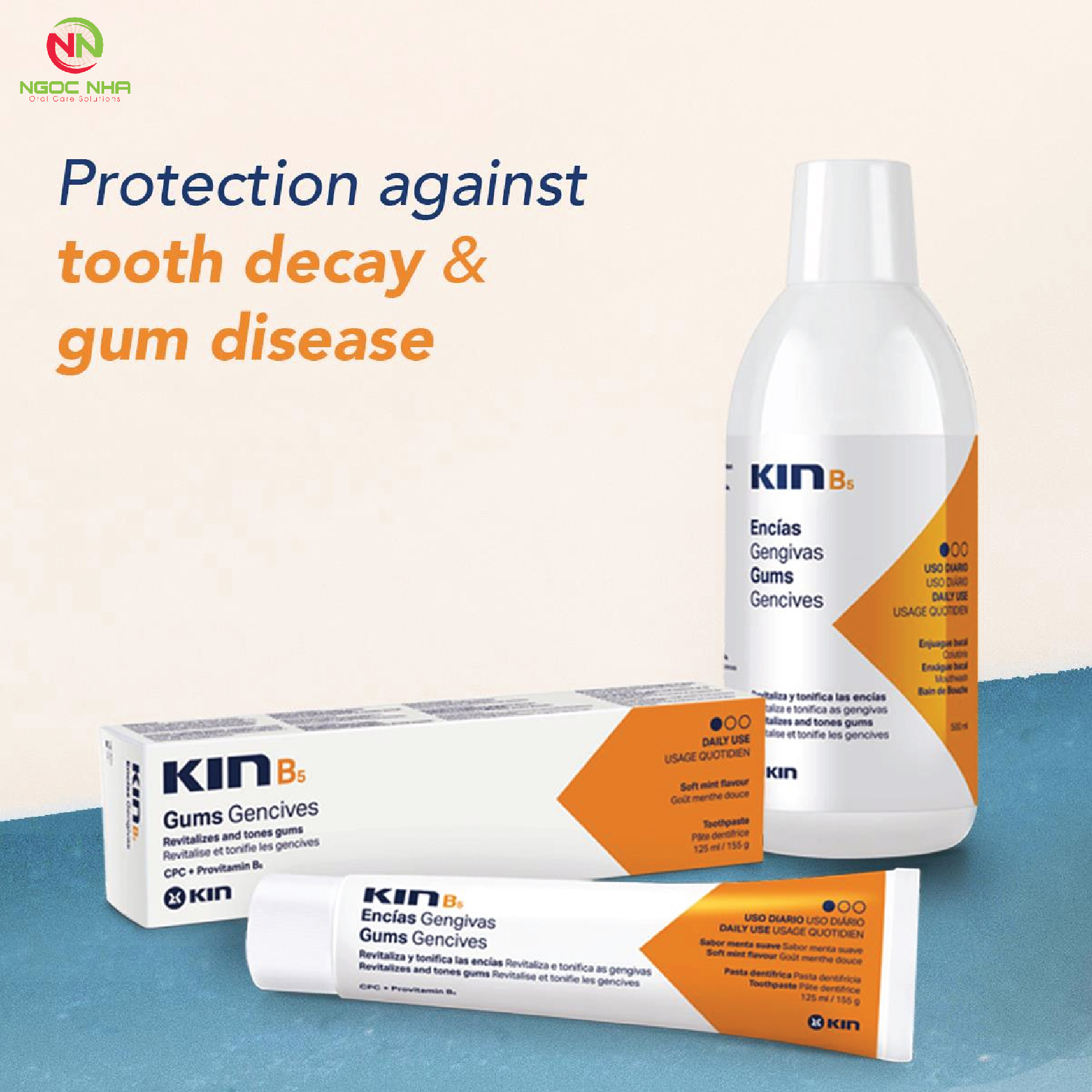 Combo kem đánh răng Kin B5 125ml và nước súc miệng Kin B5 500ml