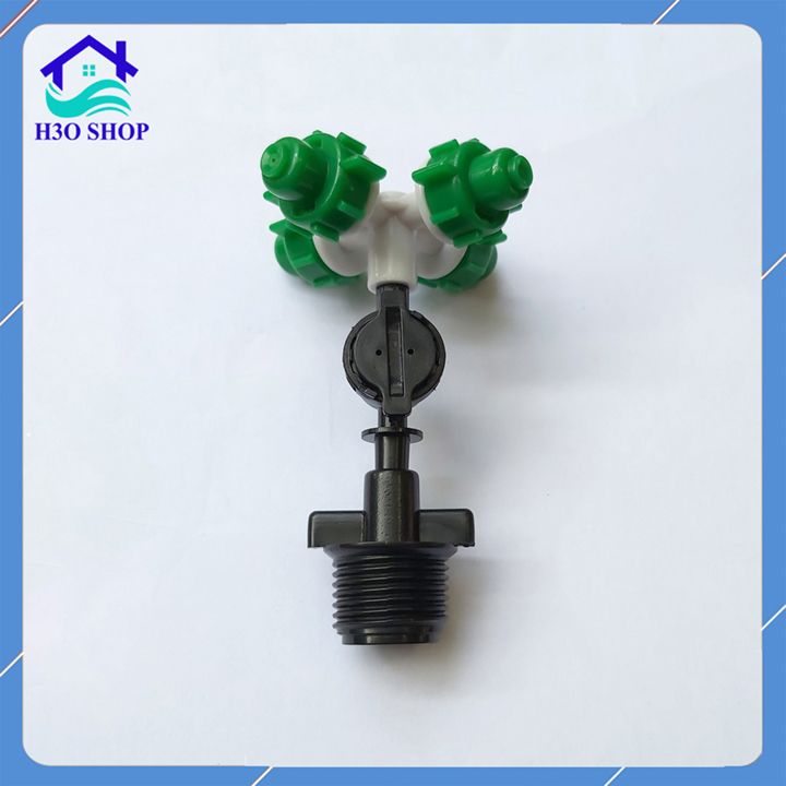 Béc tưới phun sương 4 hướng xanh kèm chân nối ren ngoài 21mm, phun sương hoa lan, làm mát không khí, tưới cây