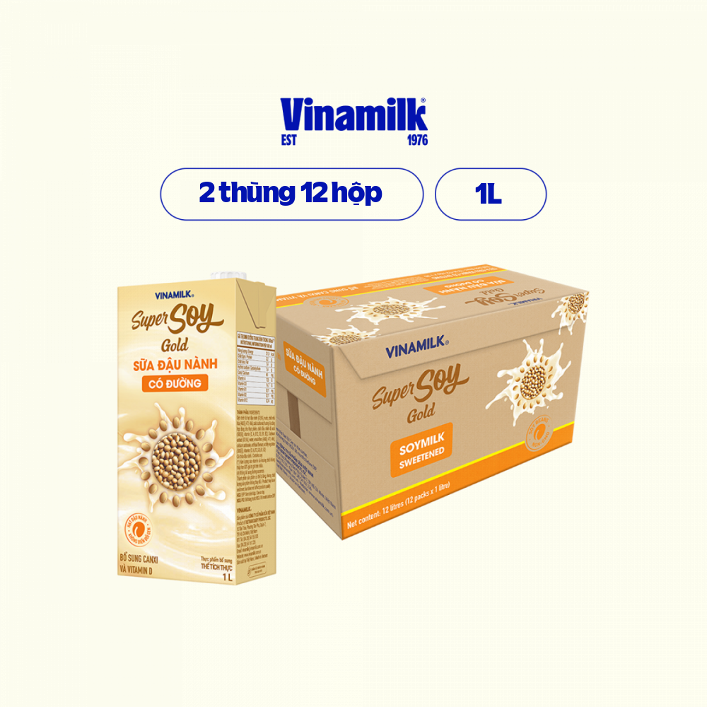 2 Thùng Sữa đậu nành GoldSoy có đường 1L 12 Hộp/thùng