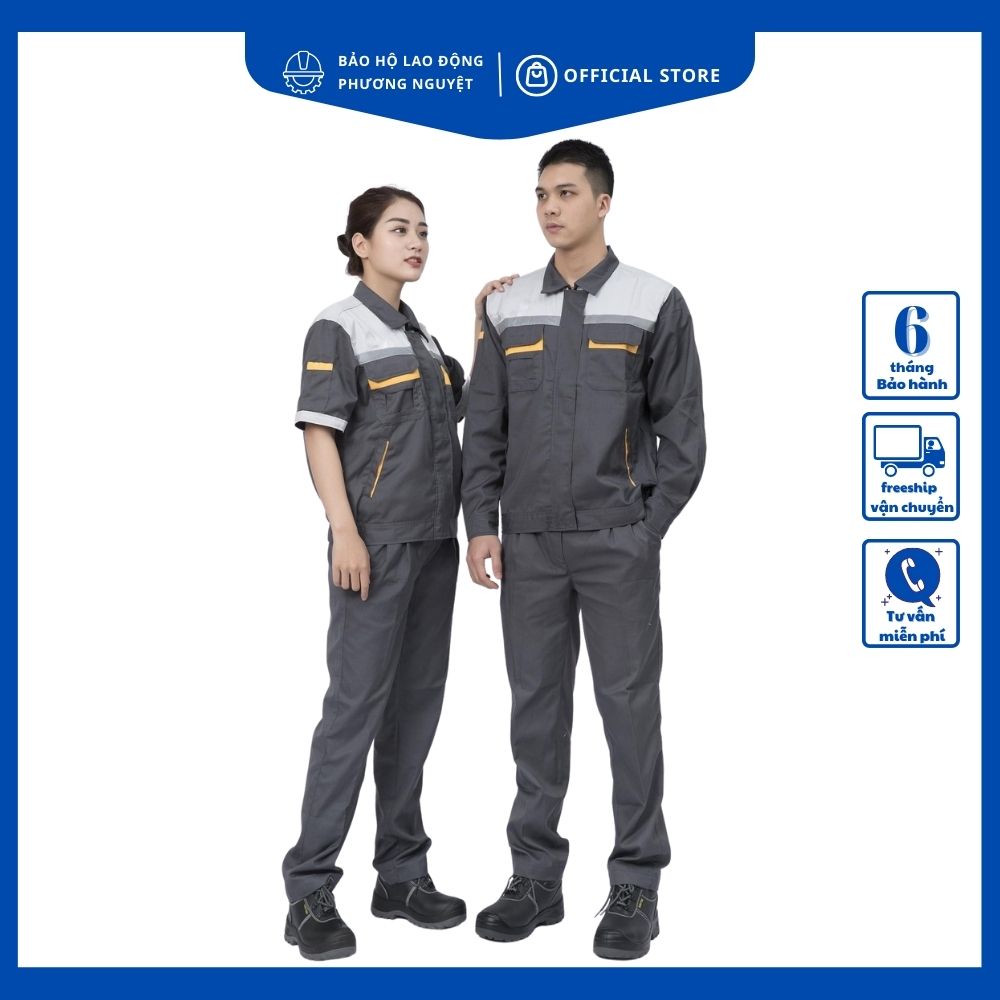  Quần áo bảo hộ lao động kỹ sư  công nhân ghi phối vàng vải Pangrim Hàn Quốc mềm mát thấm hút mồ hôi không bai không xù  không dão 