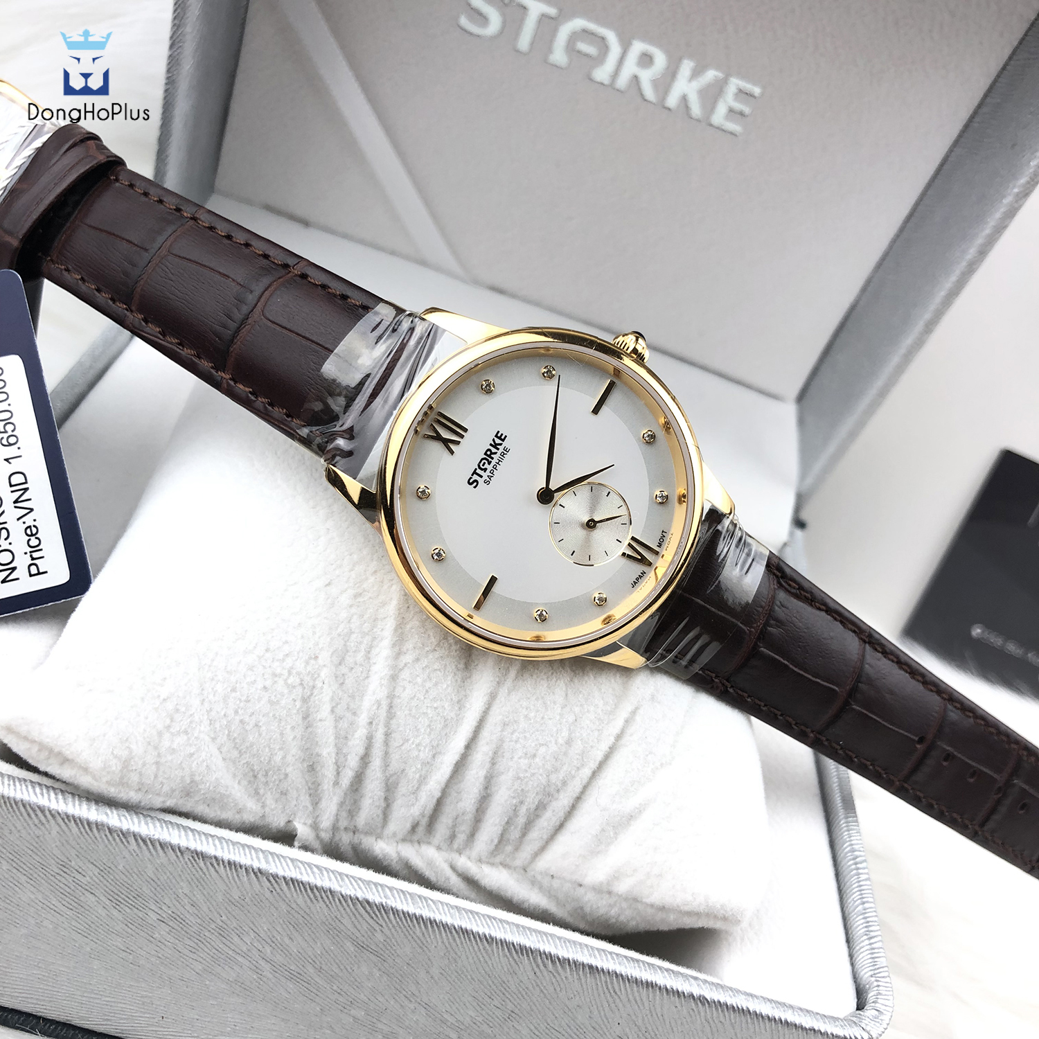 Đồng hồ nam cao cấp máy nhật chính hãng STARKE kính sapphire chống xước tuyệt đối, vỏ mạ PVD không phai màu, mặt 39mm, dây da hai lớp,chống nước tốt, dây thép không gỉ, Tặng 2 pin AG04+ vòng tỳ hưu đá