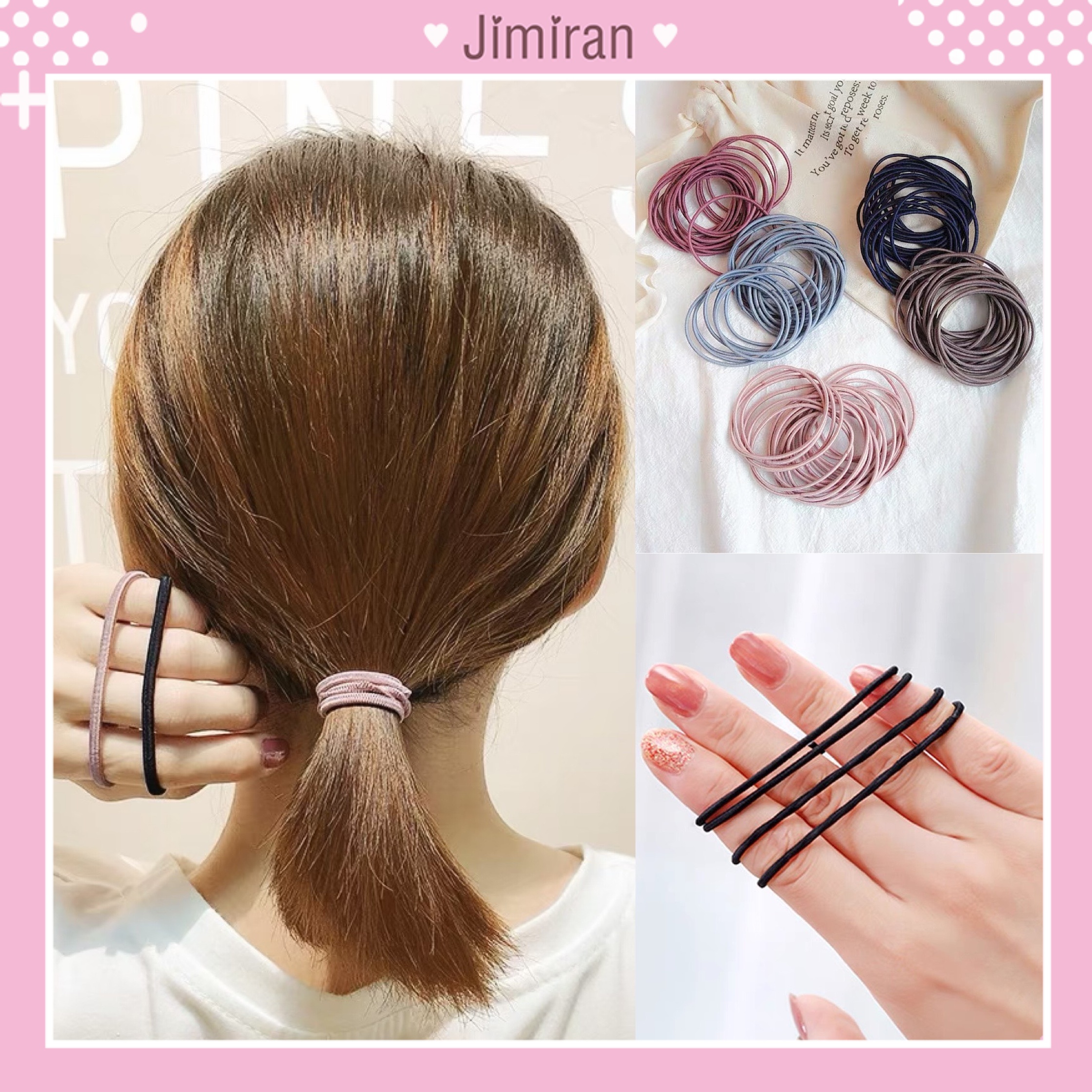 Dây buộc tóc set 50 jimiran dây chun cột tóc hàn quốc mix màu túi zip dễ thương ct06