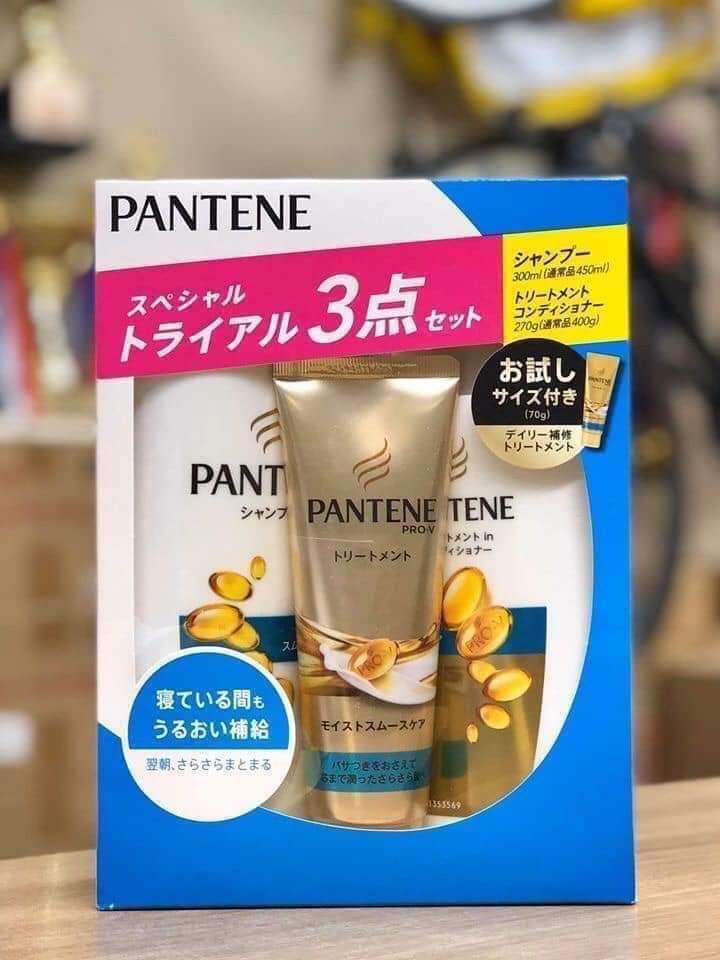Bộ dầu gội, dầu xả, dưỡng tóc Pantene Nhật Bản mẫu mới, Hàng nội địa Nhật (màu xanh dương)- Ashley Mart