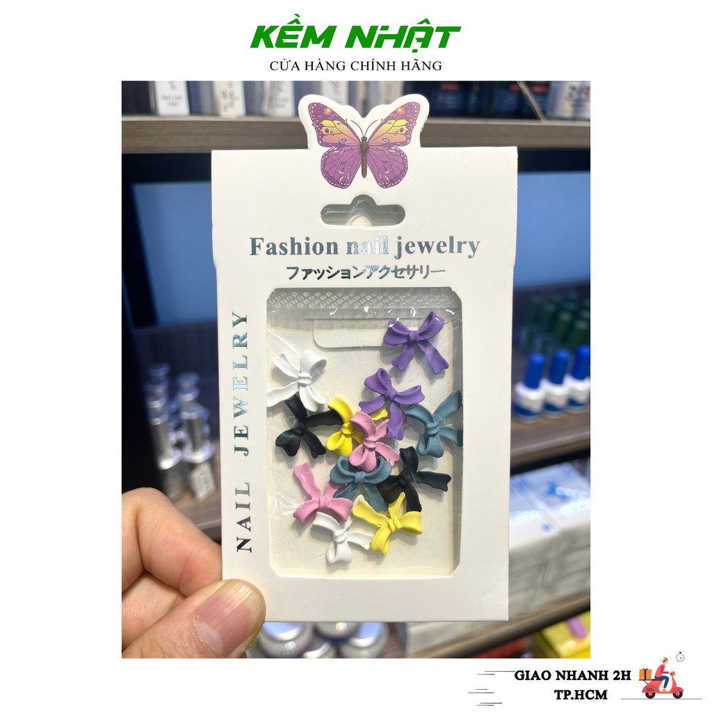 Set charm nơ kim loại đính móng đủ màu