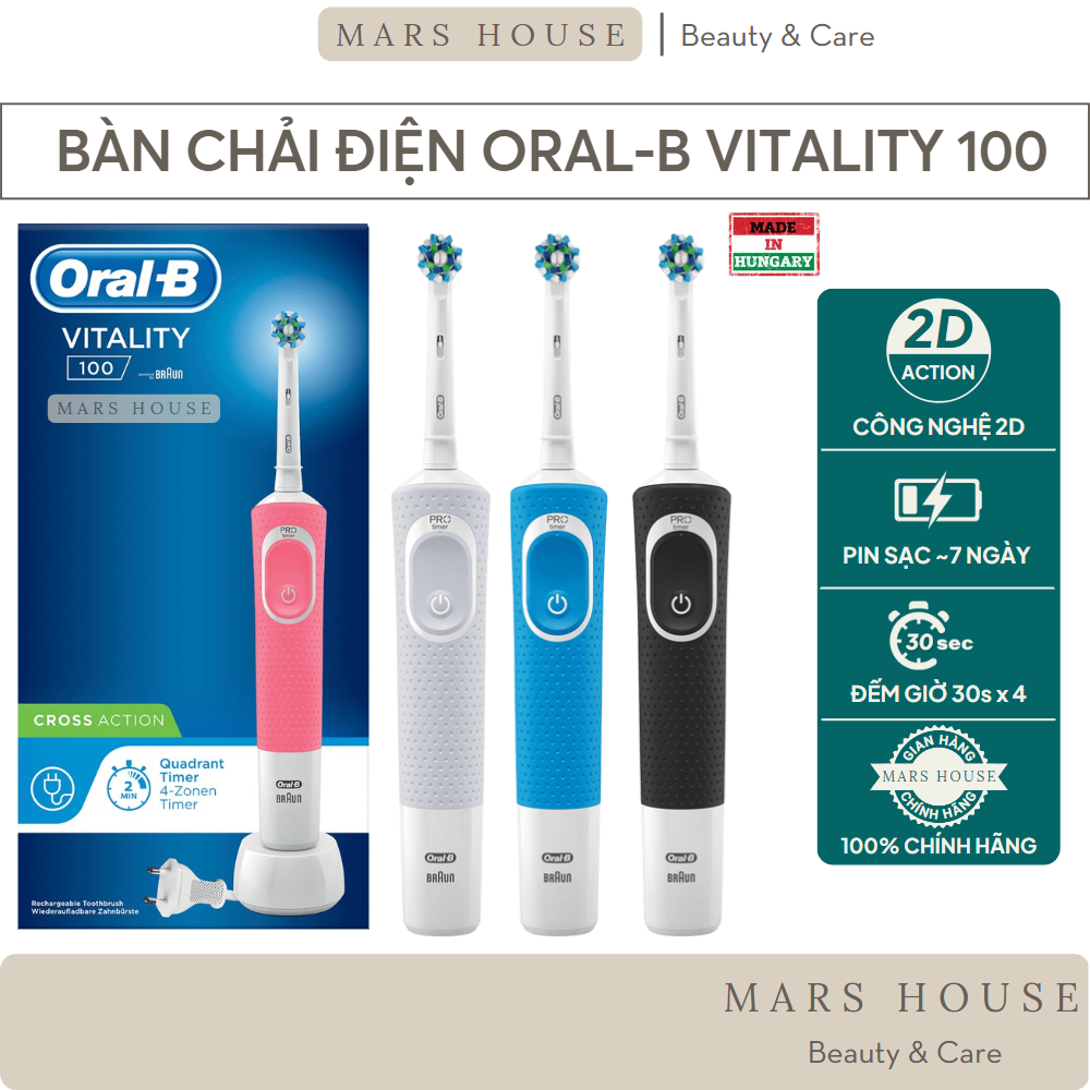 Bàn Chải Điện Oral-B Vitality 100 - Hàng Pháp, nhiều màu lựa chọn