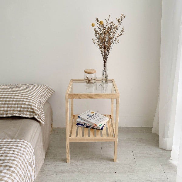 (KÈM ẢNH - VIDEO THẬT) Kệ Đầu Giường Mặt Kính Cường Lực Cao Cấp - Tab Kính 2 Tầng - Decor Hàn Quốc (MSP: TAB170120)