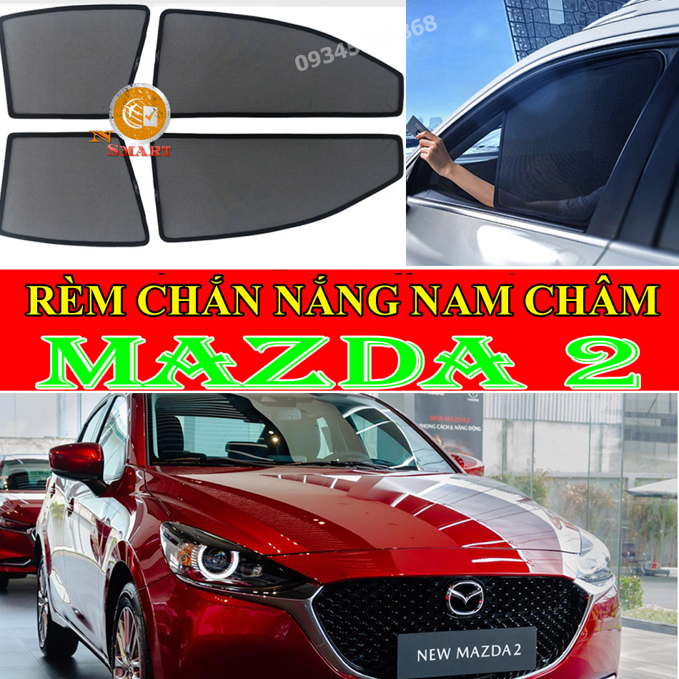 Rèm che nắng nam châm mazda 2 đời 2023,2022,2021,2020,2019,2018,2017,2016,2015 bộ 4 tấm loại 1 vừa khít kính
