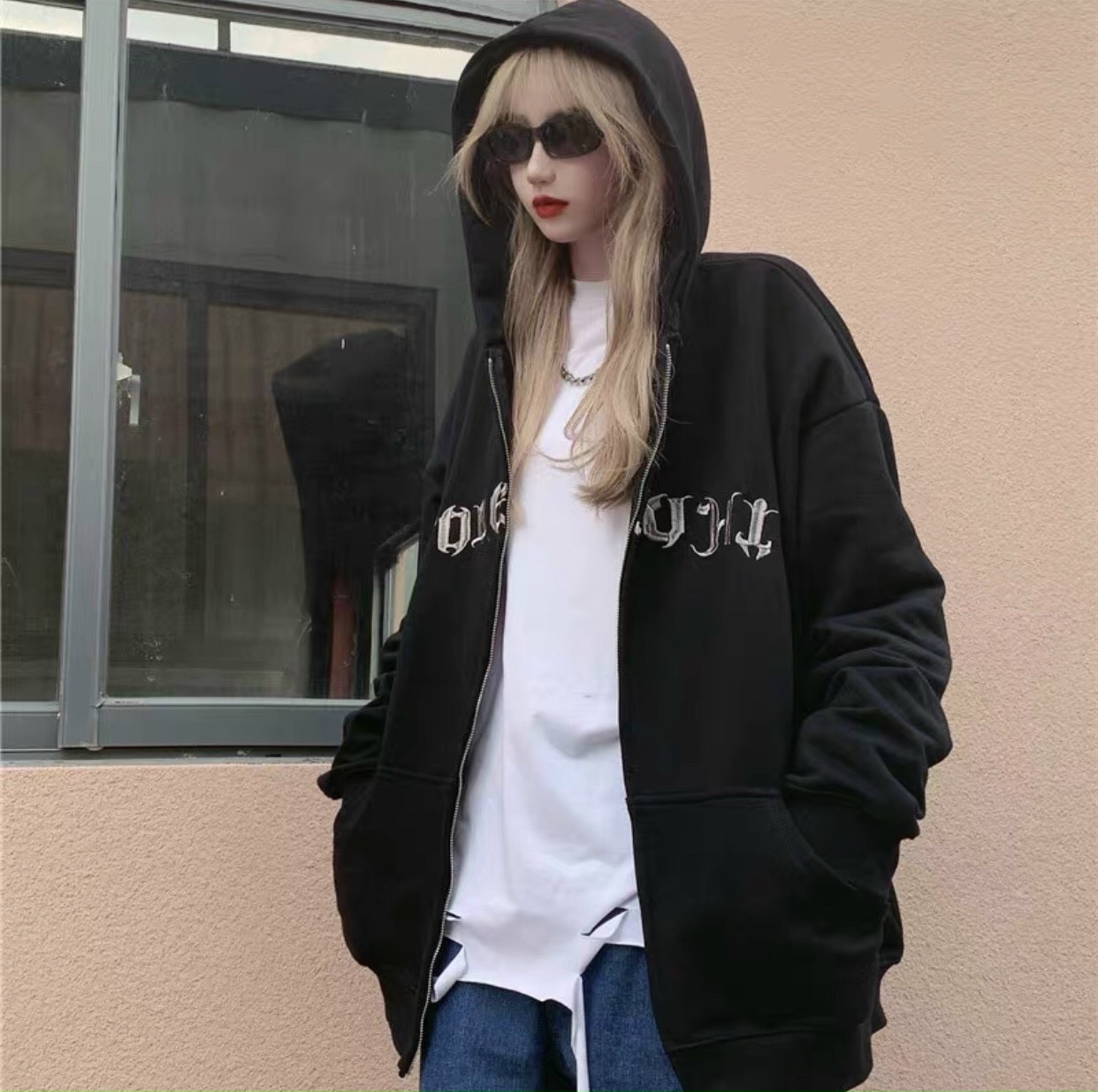 Áo hoodie nữ dây kéo form rộng logo Thêu PRO siêu cá tính hot trend. UT
