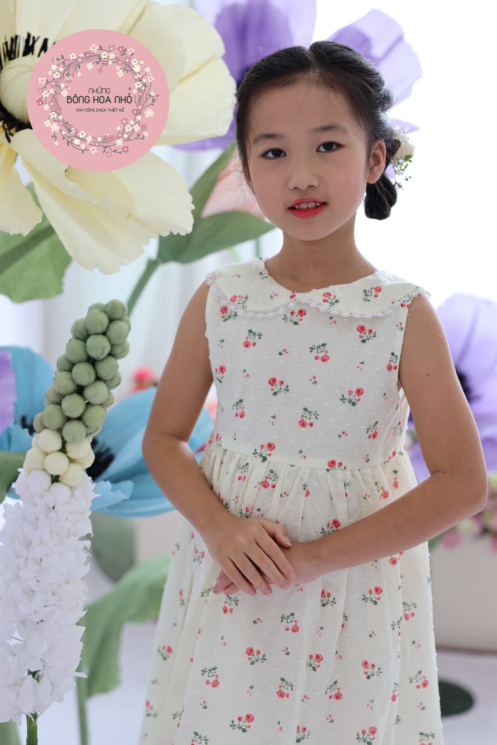 Váy kẻ hoa tím cổ V Cotton cho bé gái | Lazada.vn