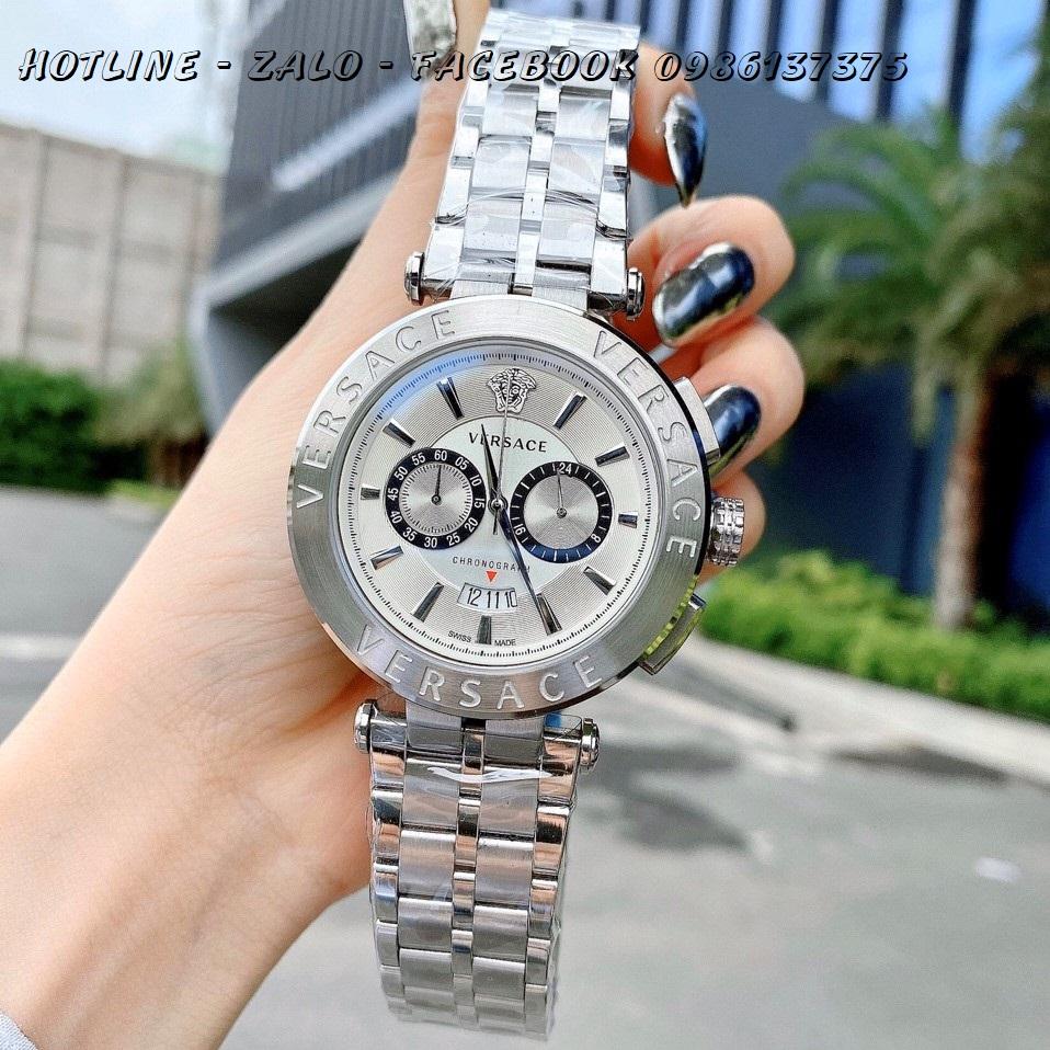 Đồng hồ versace aion nam dây bạc mặt trắng 44mm