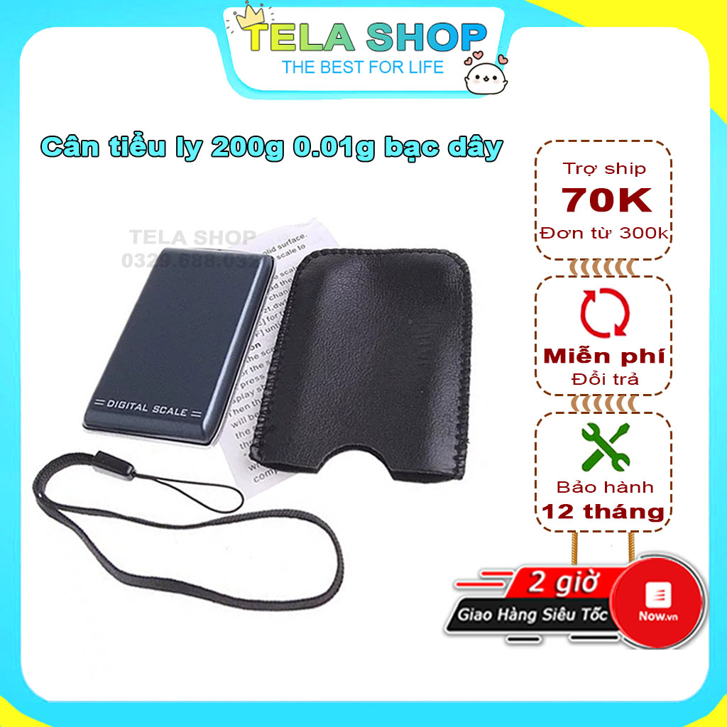 [BH 1 ĐỔI 1] Cân Tiểu Ly Điện Tử 200g 0.01 Kích Thước Mini Độ Chính Xác Cao Tặng Bao Da & Dây Đeo Tela Shop