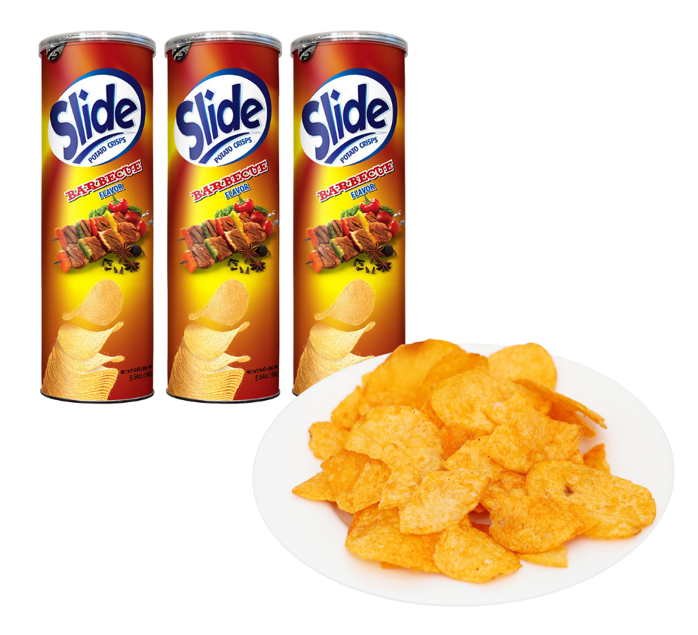 Combo 3 lon Snack khoai tây Slide Vị BBQ lon 160g giòn rụn thơm ngon, gia vị đậm đà