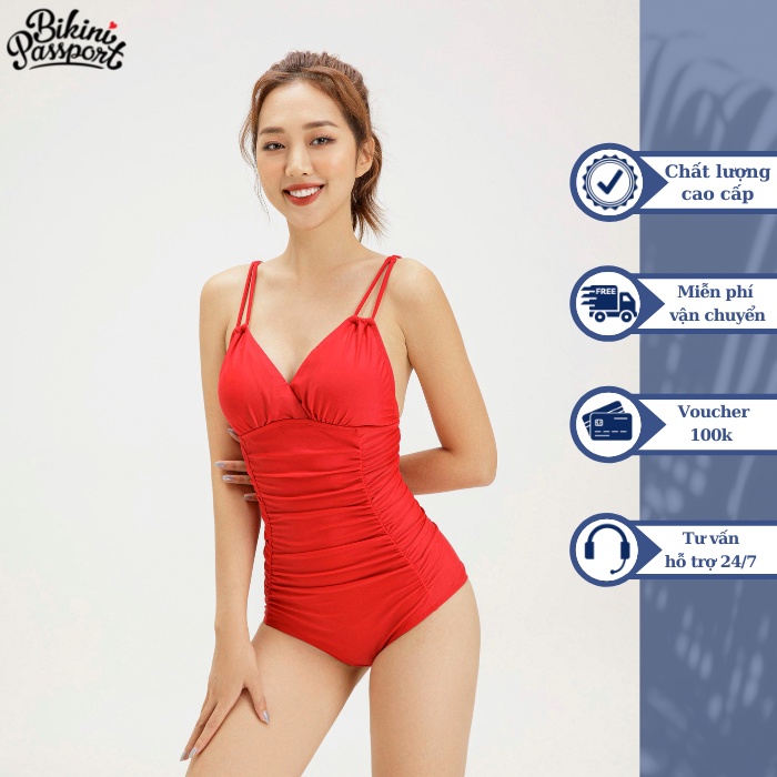 Đồ bơi nữ BIKINI PASSPORT dạng một mảnh dạng cổ V, dây kép - màu Đỏ - BS387