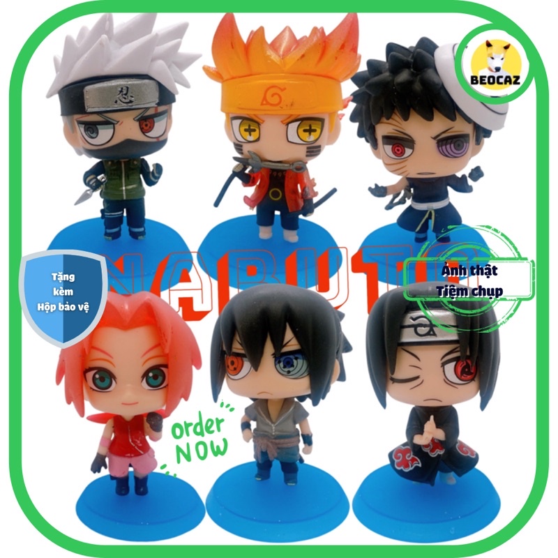 Mô Hình chibi 06 nhân vật truyện Naruto Sasuke Kakashi Obito Sakura Itachi bền màu